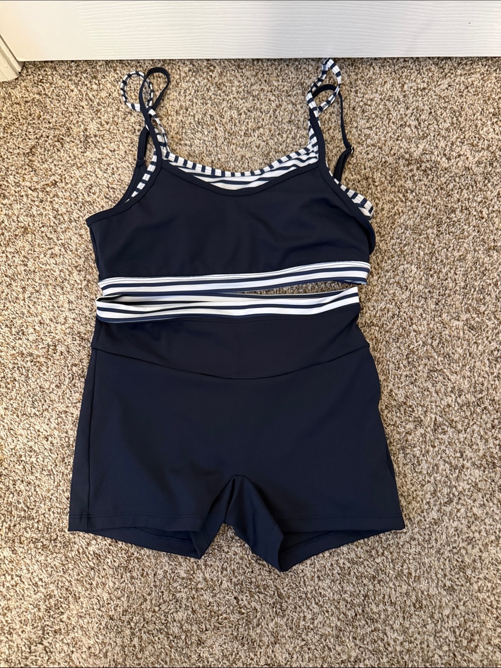 Brand New women’s  Navy Stripe-Trim Women’s workout set